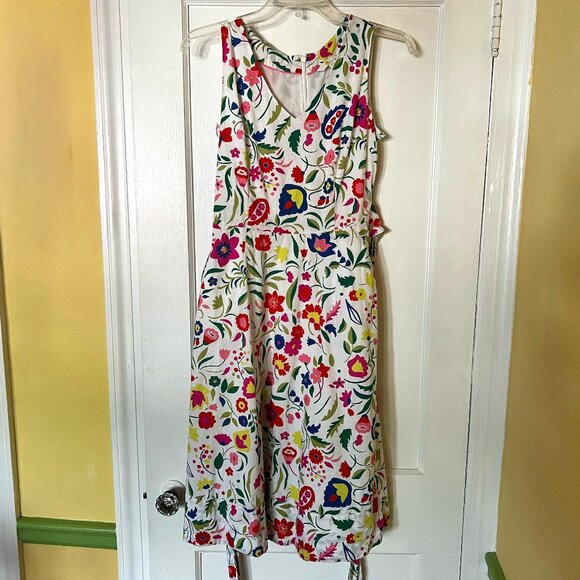 Boden Sleevless White Floral Print Fit & Flare Cotton Summer Dress in Sz. 4 - Picture 3 of 9